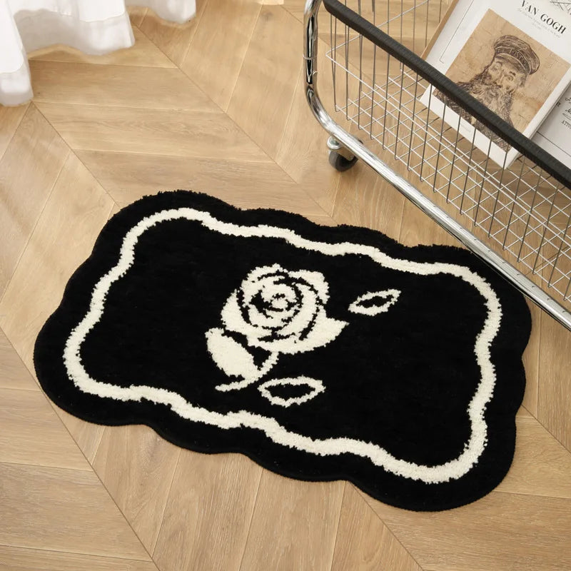 VIKAMA Ins Style Black And White Imitation Cashmere Carpet Comfort Insulation Porch Entry Carpet Bathroom Door Carpet Home Decor