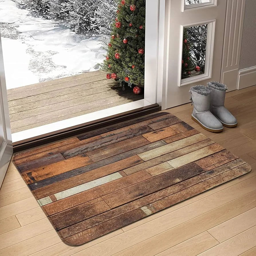 Welcome Door Mat with Wooden Board Printing Simple Letter Printed Rug Home Decoration Bedroom Kitchen Home Anti Slip Door Mat