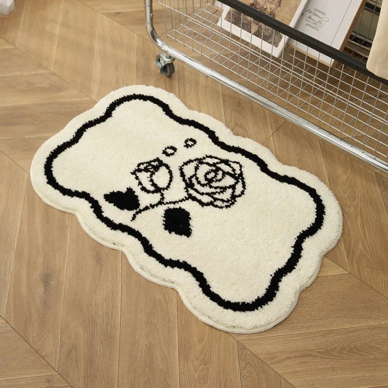 VIKAMA Ins Style Black And White Imitation Cashmere Carpet Comfort Insulation Porch Entry Carpet Bathroom Door Carpet Home Decor