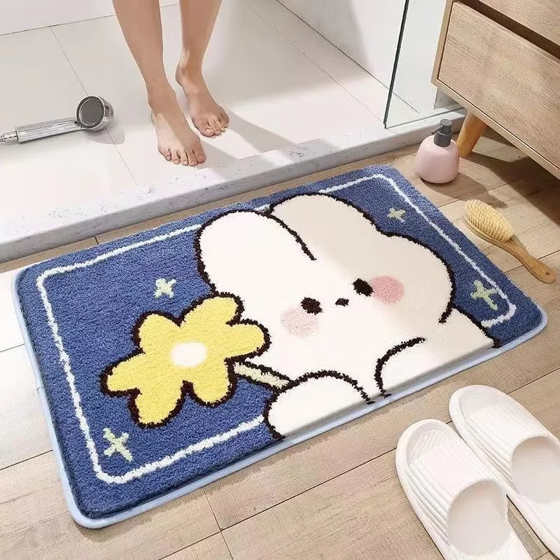 VIKAMA Cute Rabbit Carpet Bathtub Carpet Non-Slip Absorbent Bathroom Mat Dust-Proof Easy To Clean Doormat Rug For Bedroom