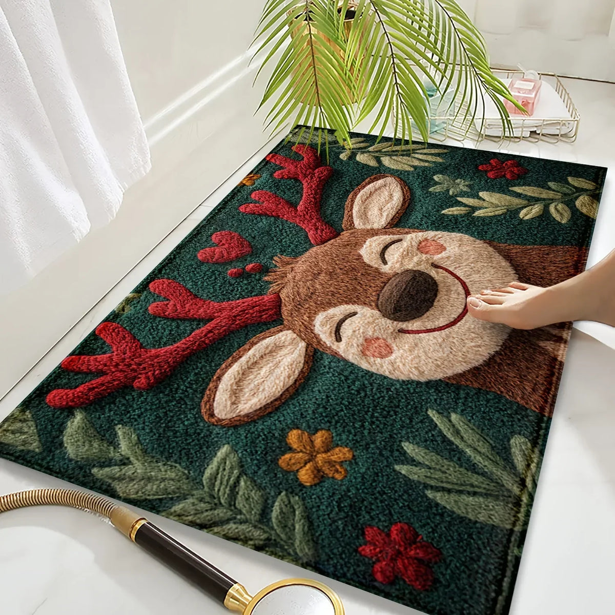 VIAMA Christmas Reindeer Door Mat Anti-Slip Entrance Carpet Comfortable Winter Bathroom Kitchen Floor Mat Home Decoration