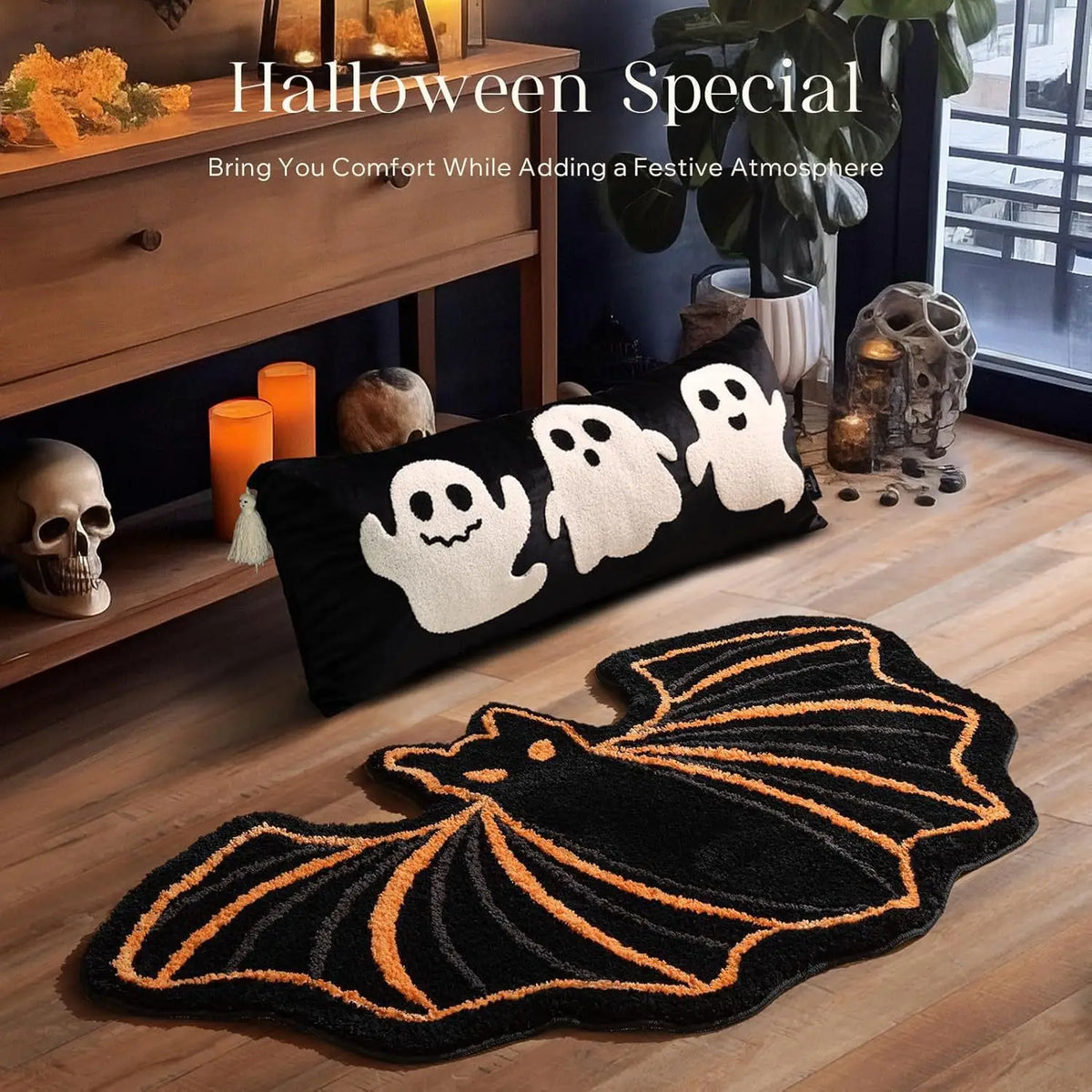 VIKAMA Halloween Ghost Carpet Comfortable Soft Imitation Cashmere Home Decor Bedroom Decor Rug Entrance Hall Doormat