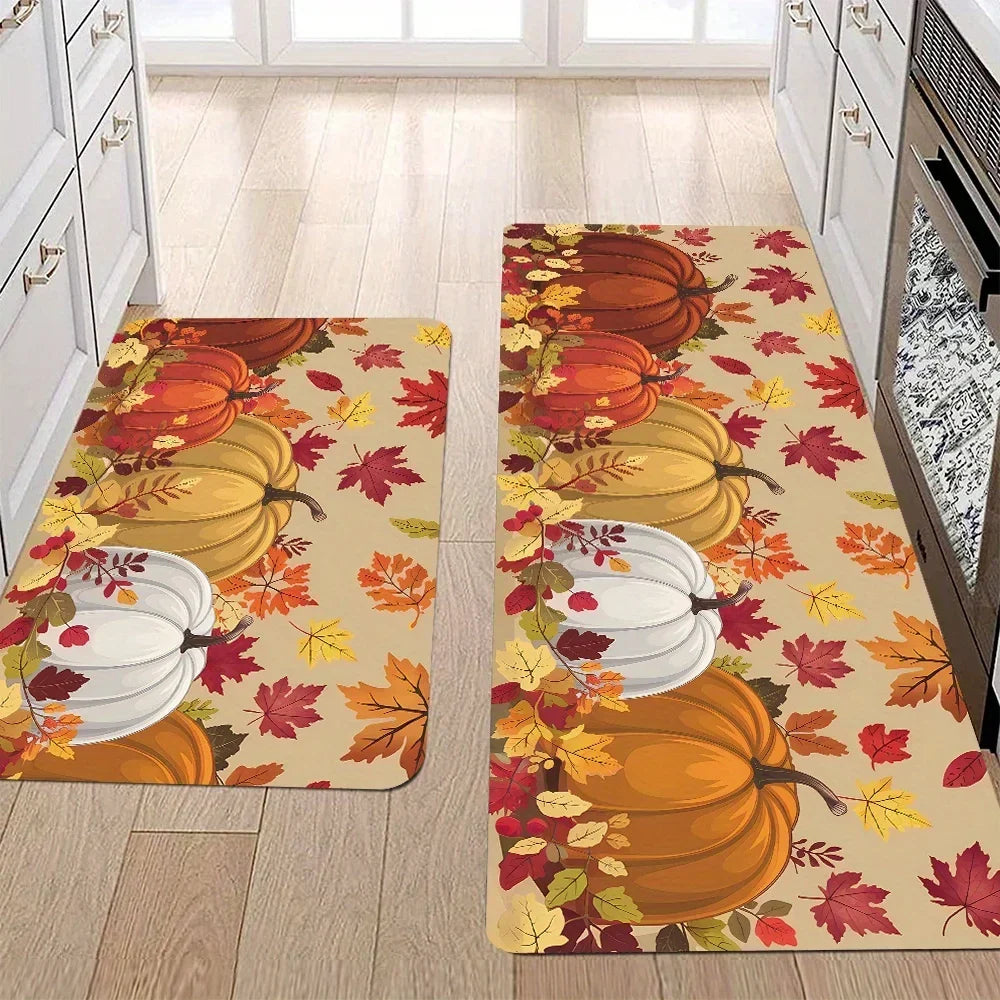 VIKAMA Thanksgiving Carpet Pumpkin Maple Leaf Carpet Kitchen Rug Long Carpet Doormat Living Room Bedroom Sofa Soft Floor Mat