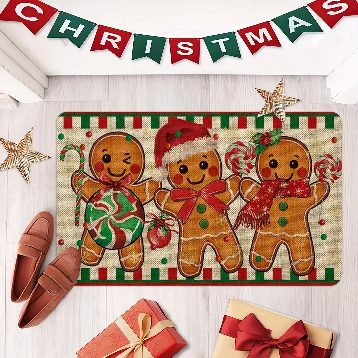 VIKAMA Christmas Carpet Gingerbread Man Doormat Soft Welcome Carpet Living Room Carpet Rug For Bedroom Outdoor Carpet Home Decor
